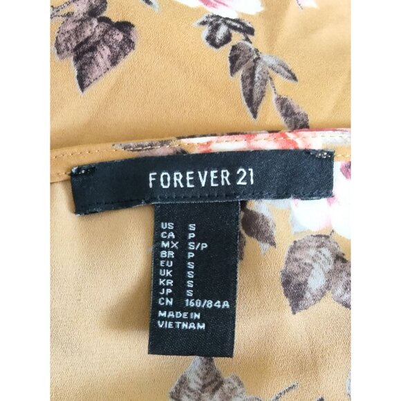 Forever 21 Floral Print Mustard Yellow Blouse Size Small Lightweight Casual Top - Picture 5 of 5